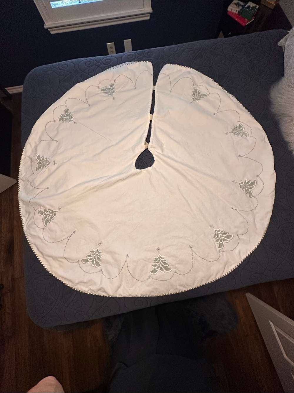 Off White Velvet Embroidered Tree Skirt - Home Bedding